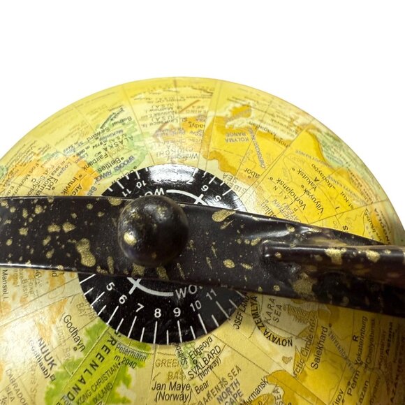 Vintage Elephant-Themed Globe With Speckled Black & Gold Metal Stand - Picture 3 of 9